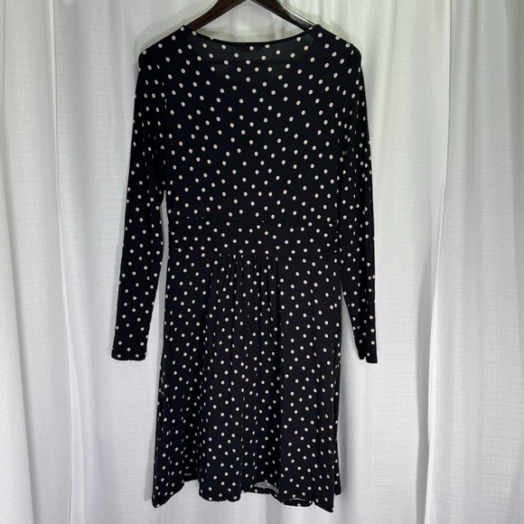 Boden Abigail Dress Womens 10R Polka Dot Navy Pink Midi Long Sleeve Jersey Knit - Picture 7 of 16